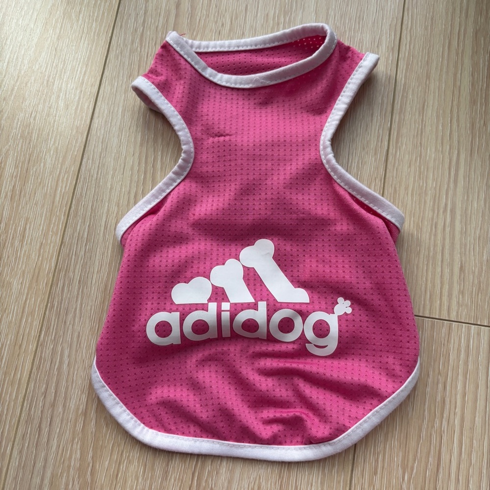 2/$10 Adidog Pink Dog Shirt vest pet apparel - size M but check measurement